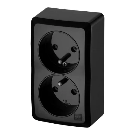 Gniazda-podwojne-natynkowe - gniazdo podwójne z uziemieniem natynkowe czarne ip20 berg elektro-plast 