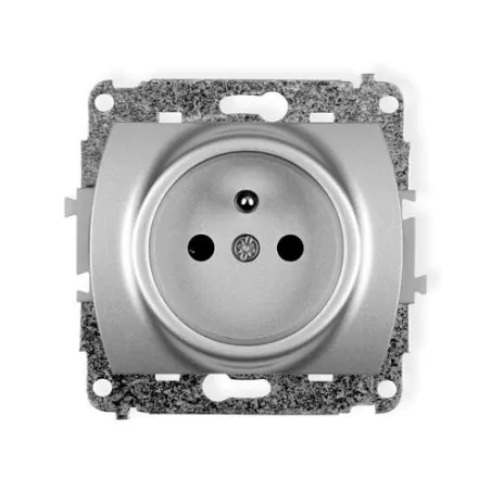 Gniazda-pojedyncze-podtynkowe - gniazdo pojedyncze z uziemieniem i przesłonami torów prądowych srebrne do ramki trend karlik 5gp-1zp 