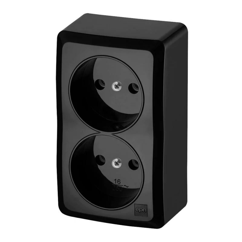 Gniazda-podwojne-natynkowe - gniazdo podwójne bez uziemienia natynkowe czarne ip20 berg elektro-plast firmy Elektro-Plast 