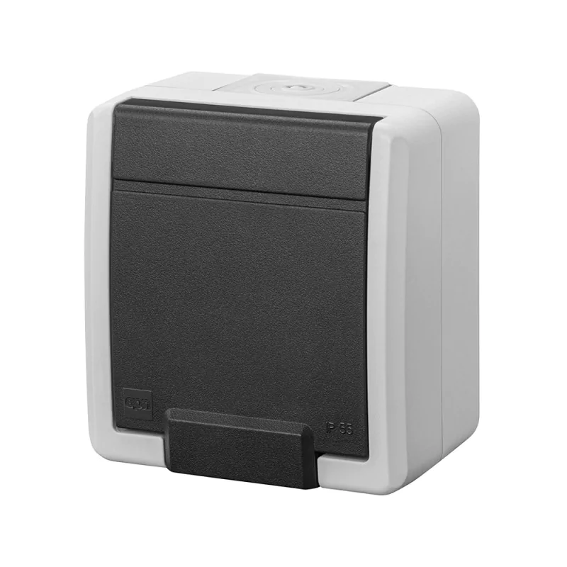 Gniazda-pojedyncze-natynkowe - aquant gniazdo pojedyncze natynkowe z klapką ip55 szare elektro-plast firmy Elektro-Plast 