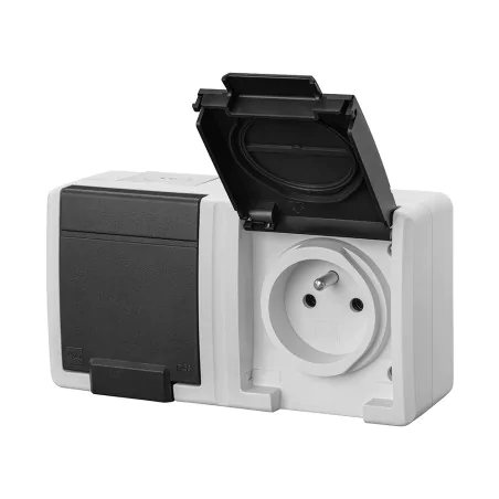 Gniazda-podwojne-natynkowe - aquant gniazdo podwójne natynkowe z klapką ip55 szare elektro-plast 