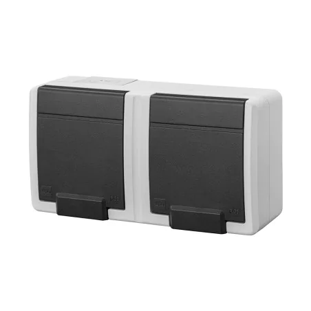 Gniazda-podwojne-natynkowe - aquant gniazdo podwójne natynkowe z klapką ip55 szare elektro-plast 