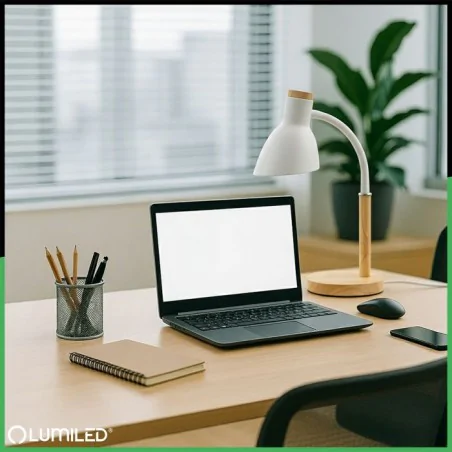 Lampki-biurkowe - lampka biurkowa klasyczna biało-drewniana szkolna kreślarska e27 niko lumiled 