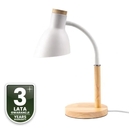 Lampki-biurkowe - lampka biurkowa klasyczna biało-drewniana szkolna kreślarska e27 niko lumiled 