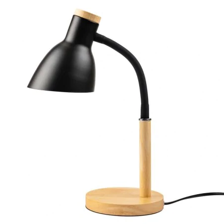 Lampki-biurkowe - lampka biurkowa klasyczna czarna drewniana szkolna kreślarska e27 niko lumiled 