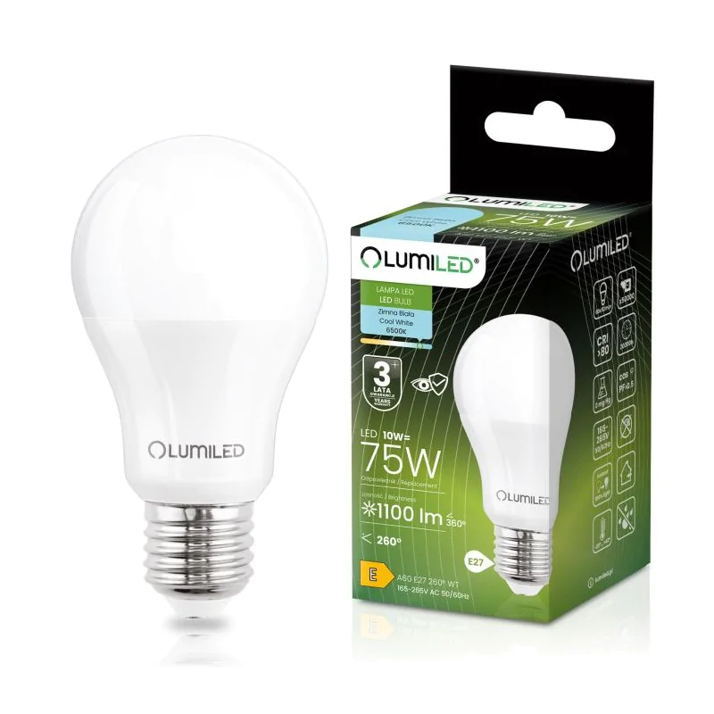 Zarowki-led - tania żarówka led e27 a60 10w-75w 1100lm 6500k zimne światło lumiled firmy LUMILED 