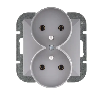 Gniazda-elektryczne - gniazdo podwójne podtynkowe szary mat  z uziemieniem pt-6pr perła abex 