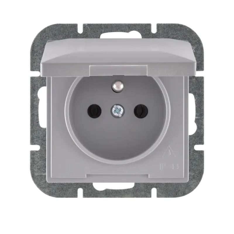 Gniazda-pojedyncze-podtynkowe - gniazdo pojedyncze do łazienki z szarą klapką matowe pt-16ph perła abex firmy ABEX 