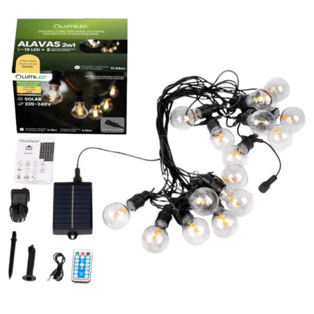 Swiecace-kule-i-girlandy - girlanda solarna ogrodowa sterowana pilotem ozdobne żarówki z ciepłym światłem 11,5m alavas lumiled 