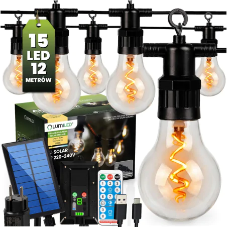 Swiecace-kule-i-girlandy - girlanda solarna ogrodowa sterowana pilotem ozdobne żarówki z ciepłym światłem 11,5m alavas lumiled 