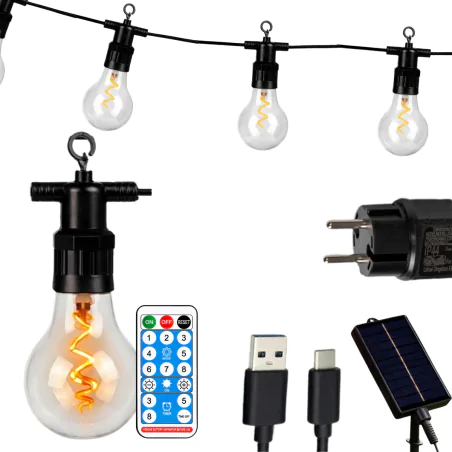 Swiecace-kule-i-girlandy - girlanda solarna ogrodowa sterowana pilotem ozdobne żarówki z ciepłym światłem 11,5m alavas lumiled 