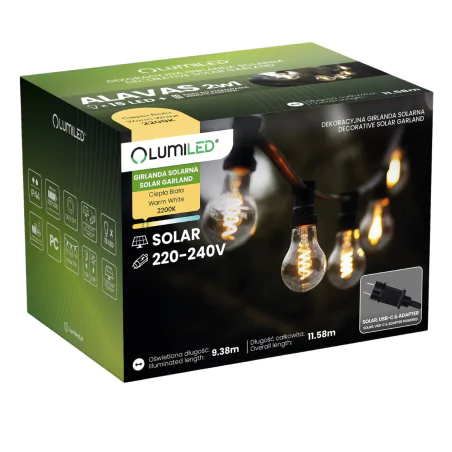 Swiecace-kule-i-girlandy - girlanda solarna ogrodowa sterowana pilotem ozdobne żarówki z ciepłym światłem 11,5m alavas lumiled 