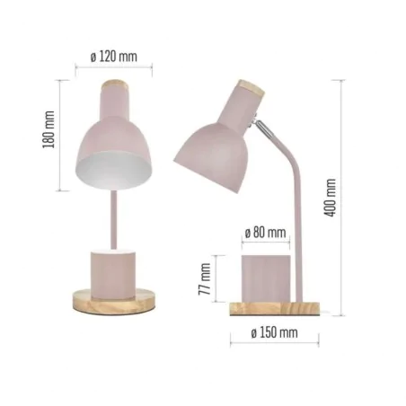 Lampki-biurkowe - lampka biurkowa różowa pastelowa drewniana szkolna z przybornikiem e27 poppy emos 