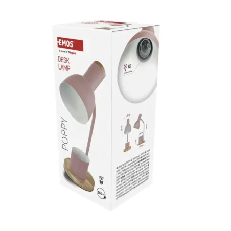 Lampki-biurkowe - lampka biurkowa różowa pastelowa drewniana szkolna z przybornikiem e27 poppy emos 