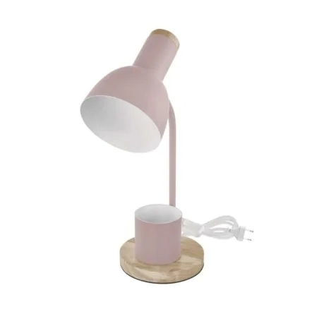 Lampki-biurkowe - lampka biurkowa różowa pastelowa drewniana szkolna z przybornikiem e27 poppy emos 
