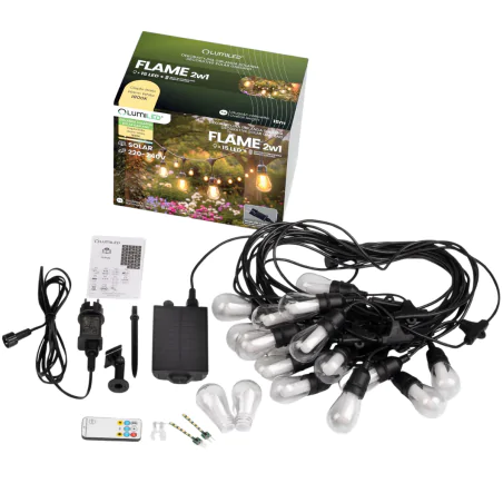 Swiecace-kule-i-girlandy - łańcuch solarny 15m ozdobne żarówki z efektem płomienia ciepłe światło flame lumiled 