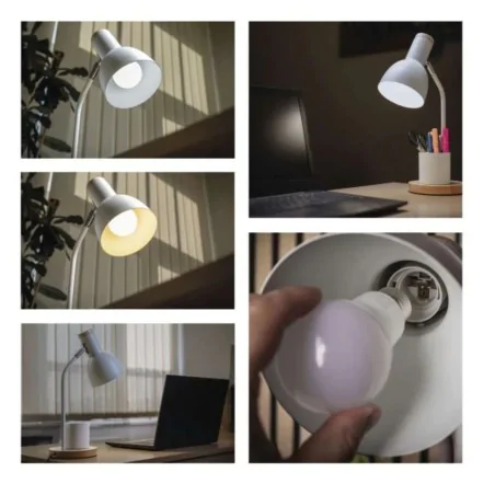 Lampki-biurkowe - lampka biurkowa biała metalowa drewniana szkolna z przybornikiem e27 poppy emos 