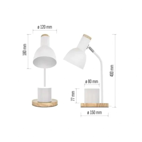 Lampki-biurkowe - lampka biurkowa biała metalowa drewniana szkolna z przybornikiem e27 poppy emos 