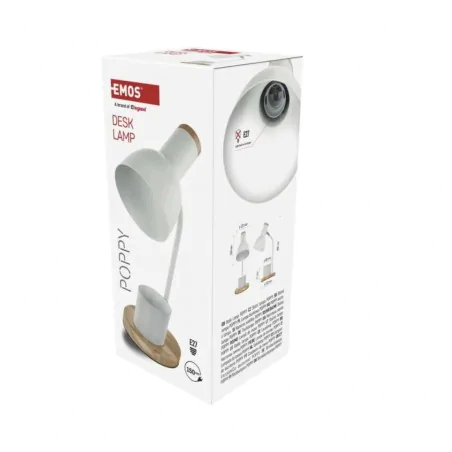 Lampki-biurkowe - lampka biurkowa biała metalowa drewniana szkolna z przybornikiem e27 poppy emos 