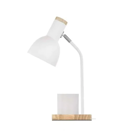 Lampki-biurkowe - lampka biurkowa biała metalowa drewniana szkolna z przybornikiem e27 poppy emos 