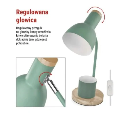 Lampki-biurkowe - lampka biurkowa miętowa metalowa drewniana szkolna z przybornikiem e27 poppy emos 