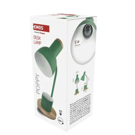 Lampki-biurkowe - lampka biurkowa miętowa metalowa drewniana szkolna z przybornikiem e27 poppy emos 