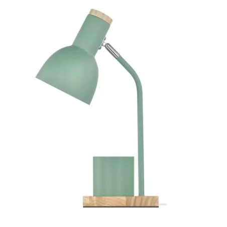 Lampki-biurkowe - lampka biurkowa miętowa metalowa drewniana szkolna z przybornikiem e27 poppy emos 