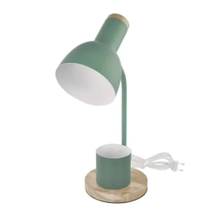 Lampki-biurkowe - lampka biurkowa miętowa metalowa drewniana szkolna z przybornikiem e27 poppy emos 