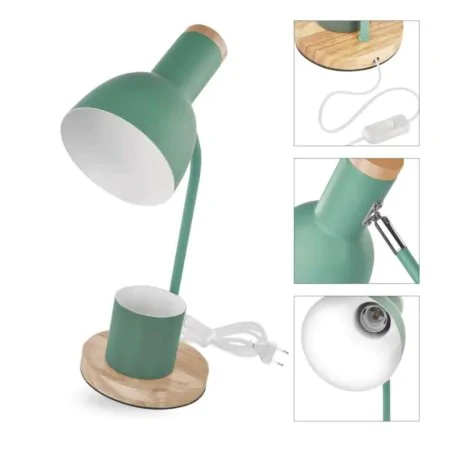 Lampki-biurkowe - lampka biurkowa miętowa metalowa drewniana szkolna z przybornikiem e27 poppy emos 