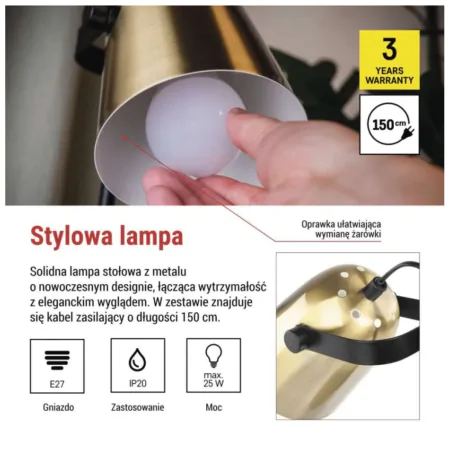 Lampki-biurkowe - lampka gabinetowa biurkowa na stolik czarno-złota nina e27 emos 