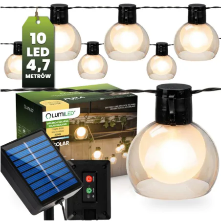 Swiecace-kule-i-girlandy - łańcuch solarny led do ogrodu girlanda z ozdobnymi żarówkami 4,7m ciepłe światło perla lumiled 