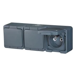 Gniazda-potrojne-natynkowe - szare gniazdo potrójne hermetyczne z klapką ip44 nt-316s smart abex