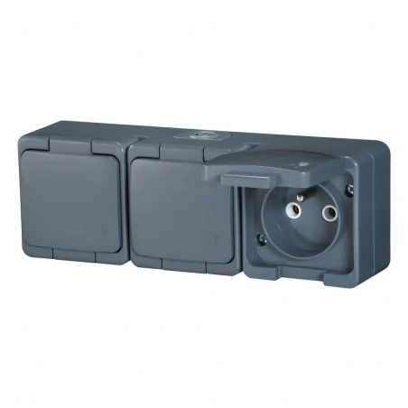 Gniazda-potrojne-natynkowe - szare gniazdo potrójne hermetyczne z klapką ip44 nt-316s smart abex 