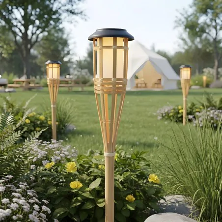Lampy-solarne - pochodnia solarna bambusowa lampka wbijana do ogródka eko-light 