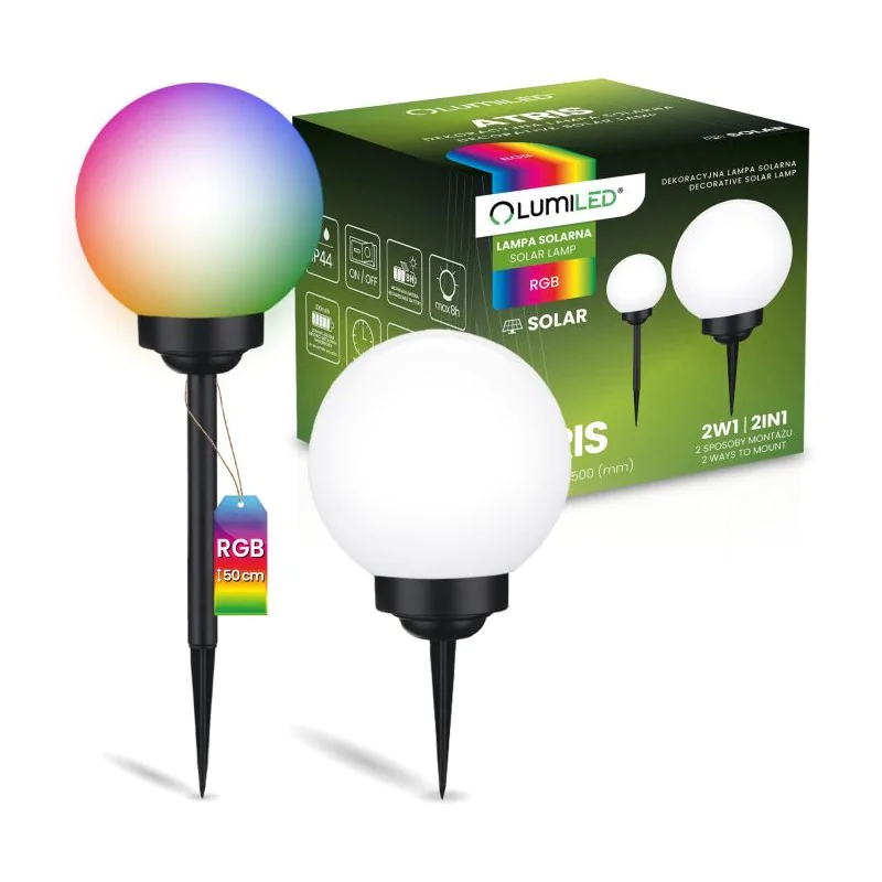 Lampy-solarne - lampa solarna wbijana kula 20cm kolorowe światło rgb atris  lumiled firmy LUMILED 