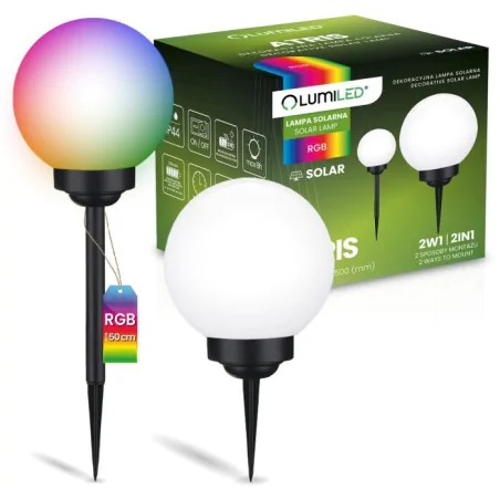 Lampy-solarne - lampa solarna wbijana kula 20cm kolorowe światło rgb atris  lumiled 