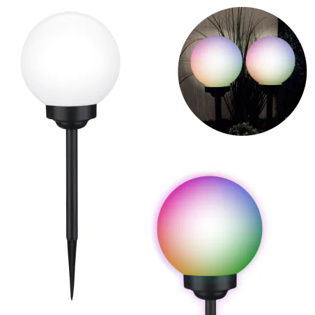 Lampy-solarne - lampa solarna wbijana kula 10cm kolorowe światło rgb atris  lumiled 