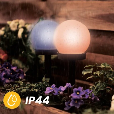 Lampy-solarne - lampa solarna wbijana kula 10cm kolorowe światło rgb atris  lumiled 