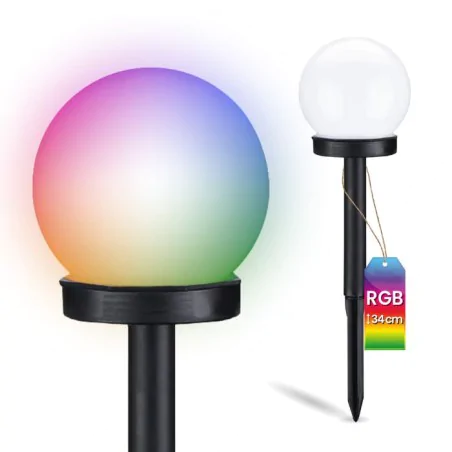 Lampy-solarne - lampa solarna wbijana kula 10cm kolorowe światło rgb atris  lumiled 