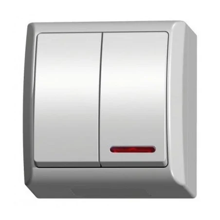 Wylaczniki-podwojne - wyłącznik świecznikowy natynkowy z podświetleniem biały łnh-2hs/00 fala ospel 