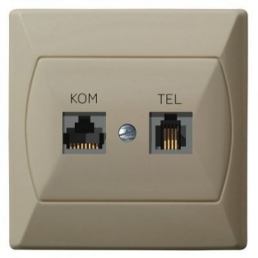  Gniazdo komputerowe RJ45 i telefoniczne RJ11 beżowe GPKT-A/K/01 AKCENT OSPEL 