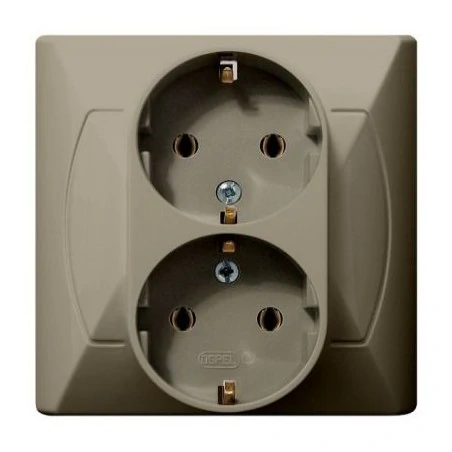 Gniazda-podwojne-podtynkowe - gniazdo elektryczne podwójne podtynkowe z uziemieniem shuko beżowe gp-2as/01 akcent ospel 