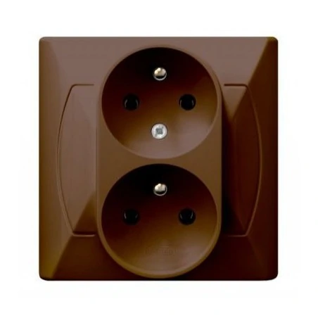 Gniazda-podwojne-podtynkowe - gniazdo podwójne z uziemieniem z funkcją niezamienności faz brązowe gp-2ac/24 akcent ospel 