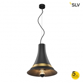 Lampy-sufitowe - lampa wisząca czarna z mosiężnym pierścieniem bato 45 e27 slv