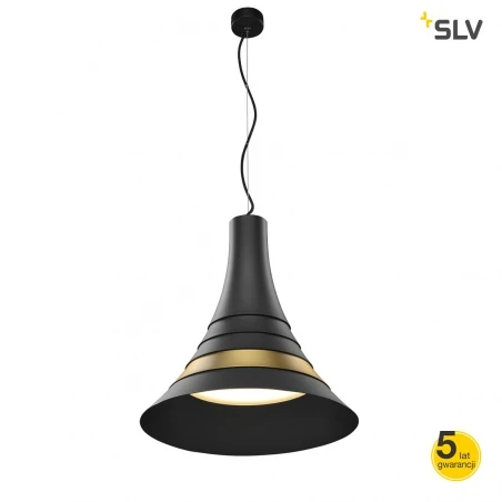 Lampy-sufitowe - wisząca lampa sufitowa bato 45 led czarna z mosiężnym pierścieniem slv 