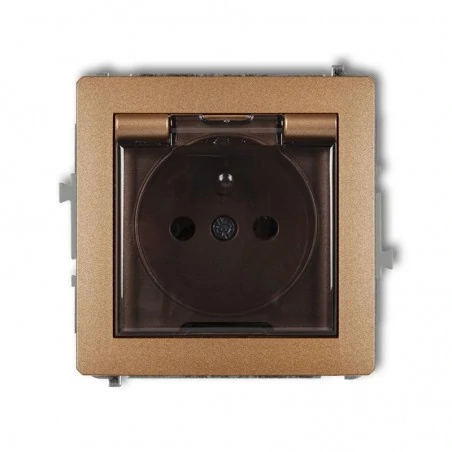 Gniazda-pojedyncze-podtynkowe - złote metaliczne gniazdo z klapką dymną z uziemieniem ip44 8dgpb-1zd deco karlik 