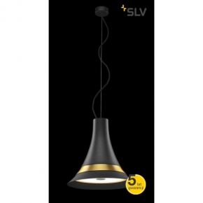 Lampy-sufitowe - lampa sufitowa bato 35 led czarna z mosiężnym pierścieniem slv 