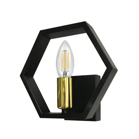 Kinkiety-do-salonu - kinkiet w kolorze czarnym z dodatkiem złota e14 10w led il mio honey 1 312693 polux 