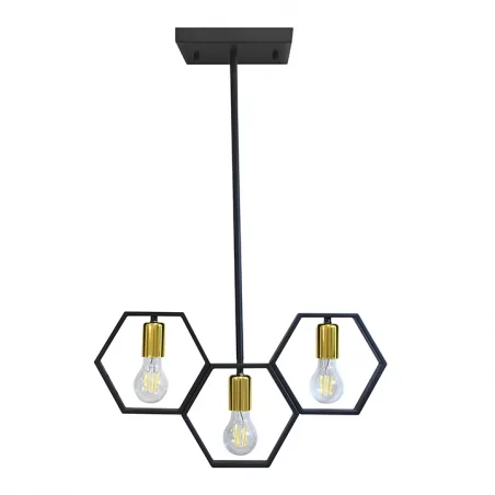 Lampy-sufitowe - lampa wisząca potrójna e27 3x10w led czarny/złoty honey 3 312549 polux 