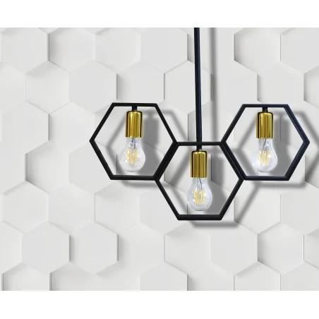 Lampy-sufitowe - lampa wisząca potrójna e27 3x10w led czarny/złoty honey 3 312549 polux 
